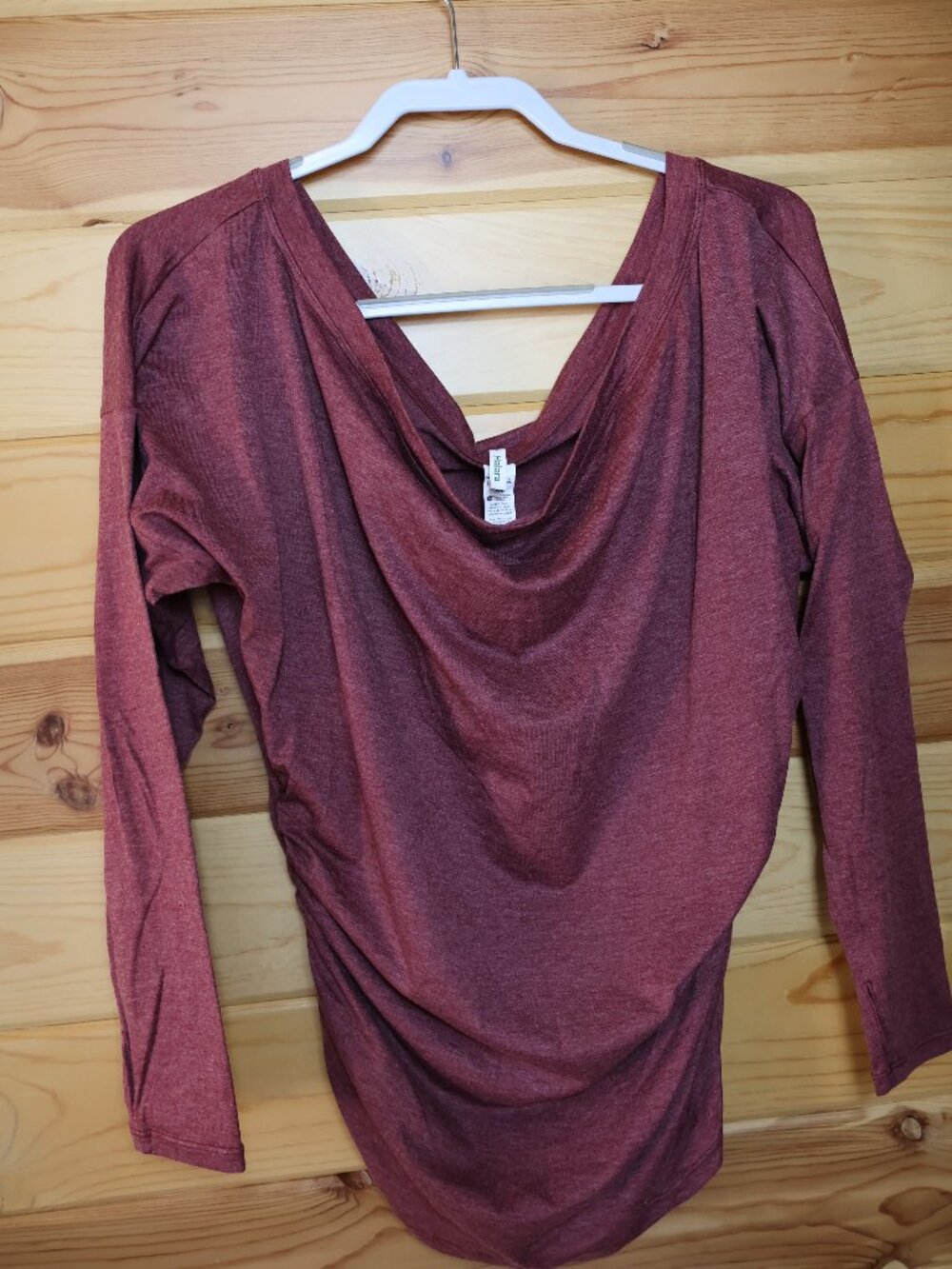 NWT Halara Cowl Neck Ruched Long Sleeve Top Burgundy XL Soft Stretch